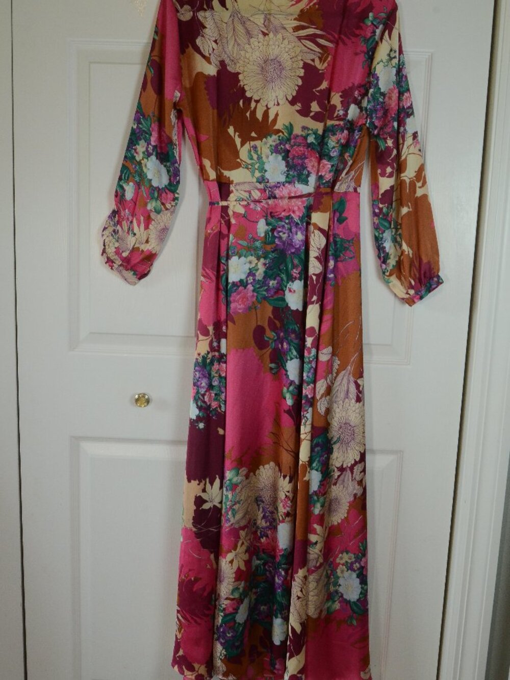 Lulus Floral Wrap Maxi Dress Boho Cottagecore Long Sleeve Wedding Guest Size L - Picture 6 of 8